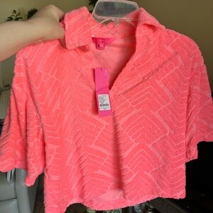 Lilly Pulitzer “BELLEVIEW SHORT SLEEVE TOP” Sunrise Coral - Small - NWT